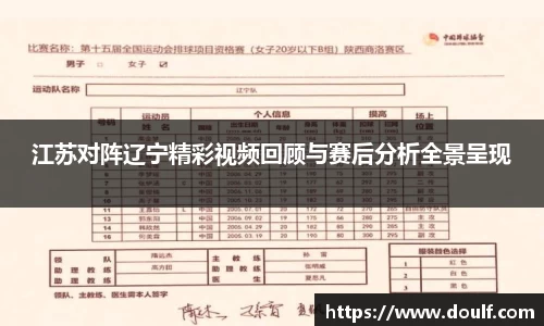 江苏对阵辽宁精彩视频回顾与赛后分析全景呈现
