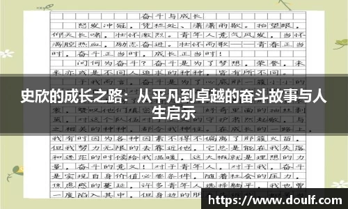 史欣的成长之路：从平凡到卓越的奋斗故事与人生启示